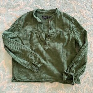J. Crew Green Crinkle Gauze Long Sleeve Shirt